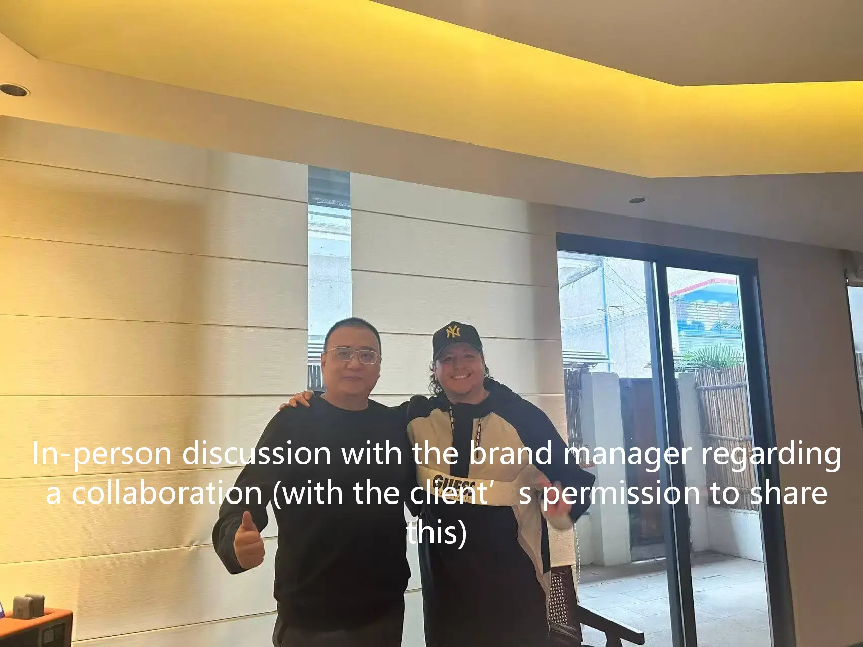 In-person discussion with the brand manager regarding a collaboration (with the client’s permission to share this)