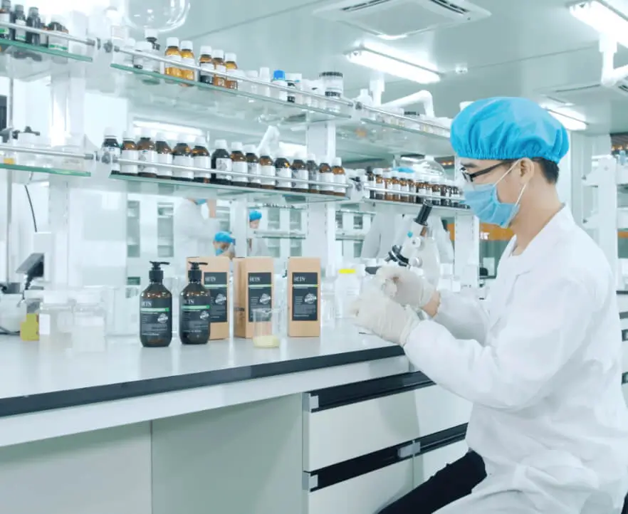 In-house skincare RD laboratory with formulation scientists at work